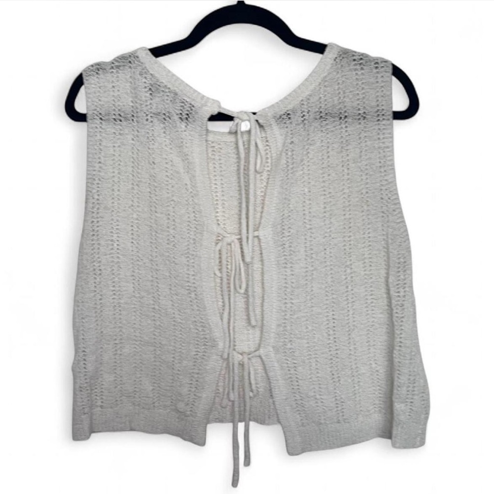 Lulus White Crochet Tank Top Medium | Tie Back Knit Sleeveless - Picture 5 of 6
